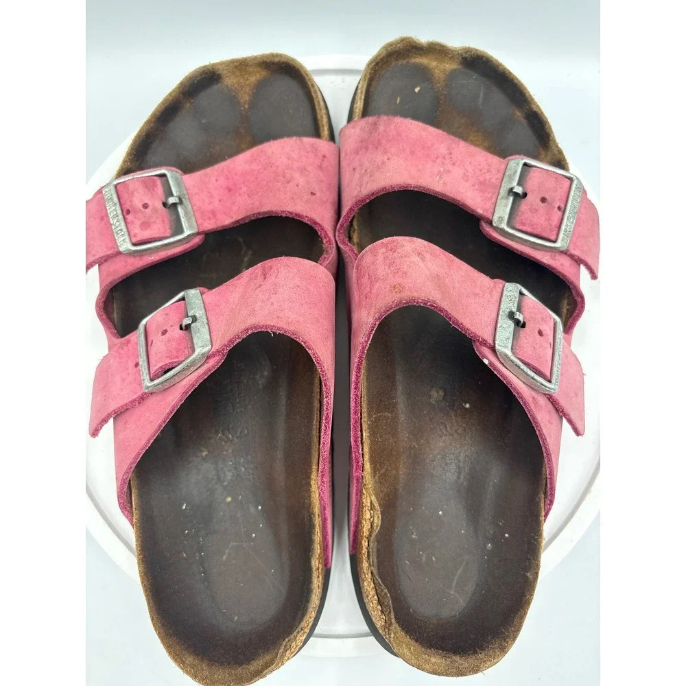 Birkenstock Arizona Sandals Size 41 Pink Leather Boho Comfort Slide 2085